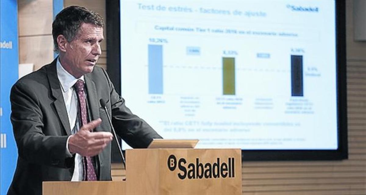 Jaume Guardiola, durante una presentación de resultados del Sabadell.