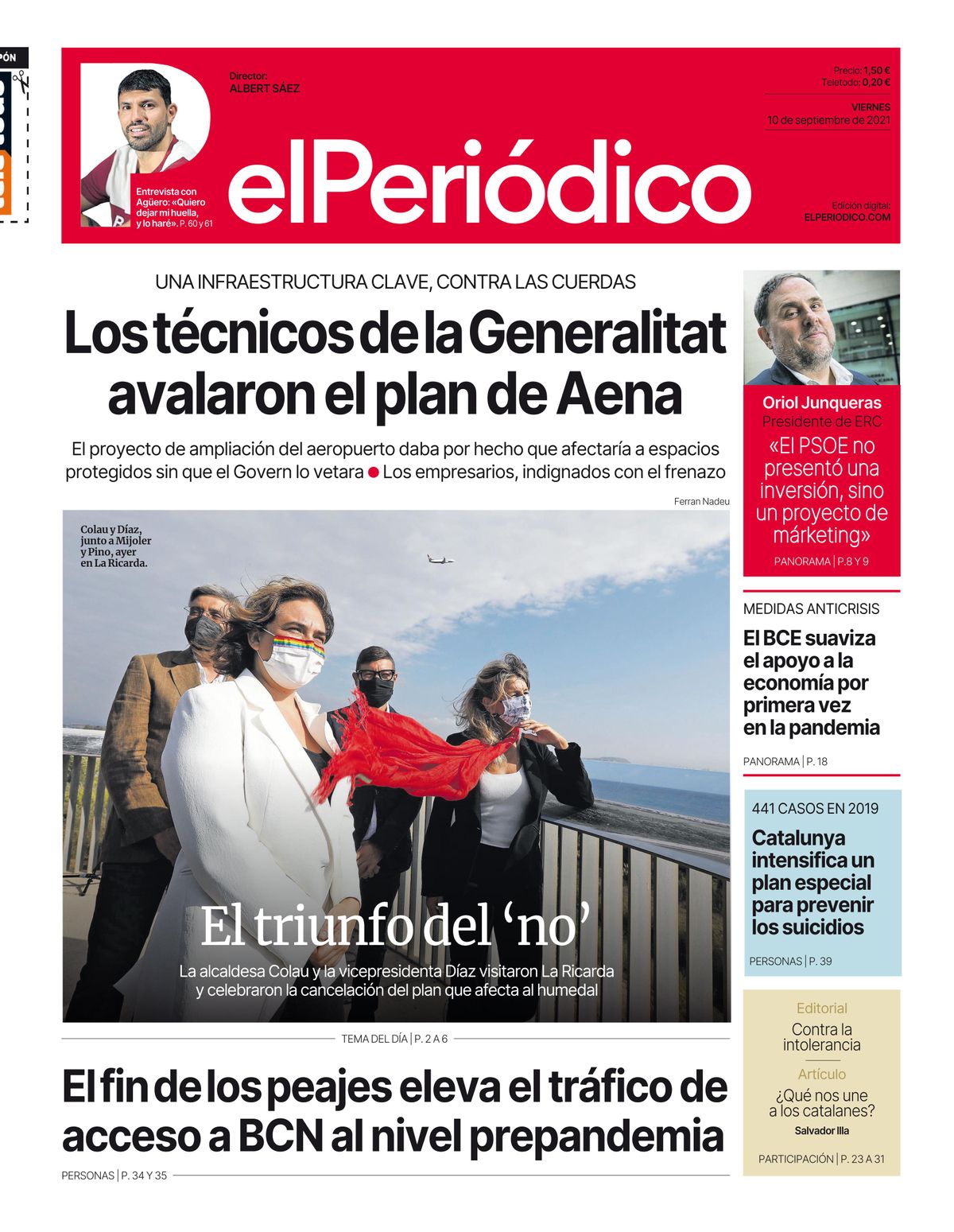 La portada de EL PERIÓDICO del 10 de septiembre del 2021 La portada de EL PERIÓDICO del 10 de septiembre del 2021