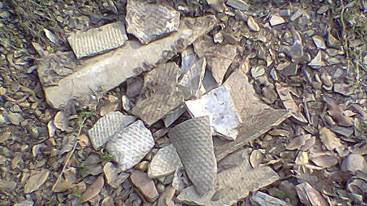 Trozos de uralita, elaborada con fibras de amianto. 