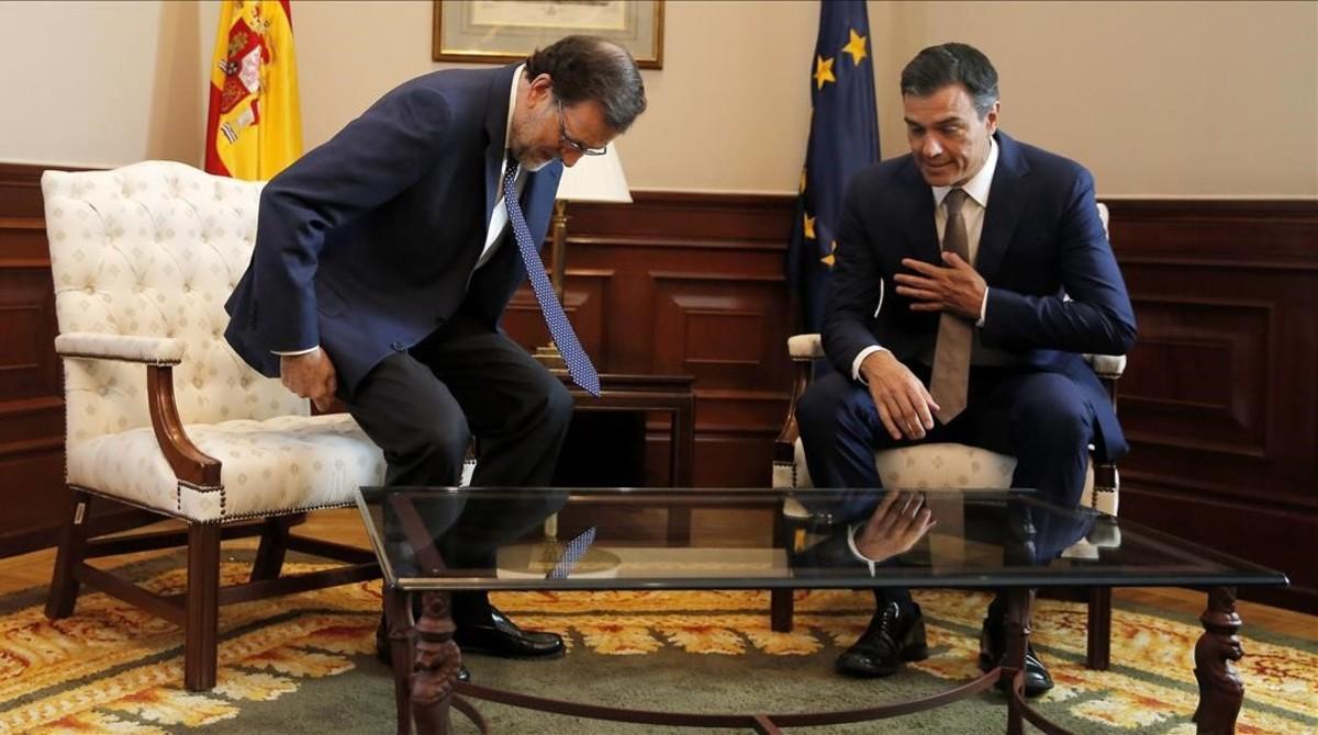 Mariano Rajoy y Pedro Sánchez, reunidos en el Congreso, el pasado 29 de agosto.