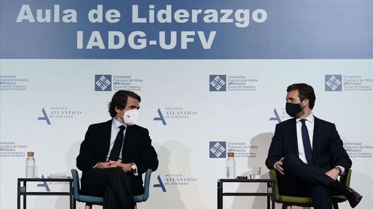 José María Aznar y Pablo Casado, en el aula de liderazgo. José María Aznar y Pablo Casado, en el aula de liderazgo.