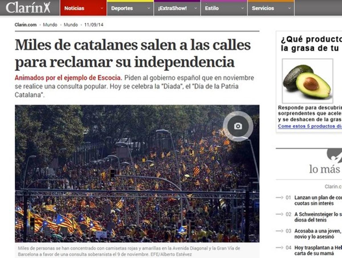 El diario ’Clarín’ hace especial referencia al tricentenario de la caída de Barcelona.
