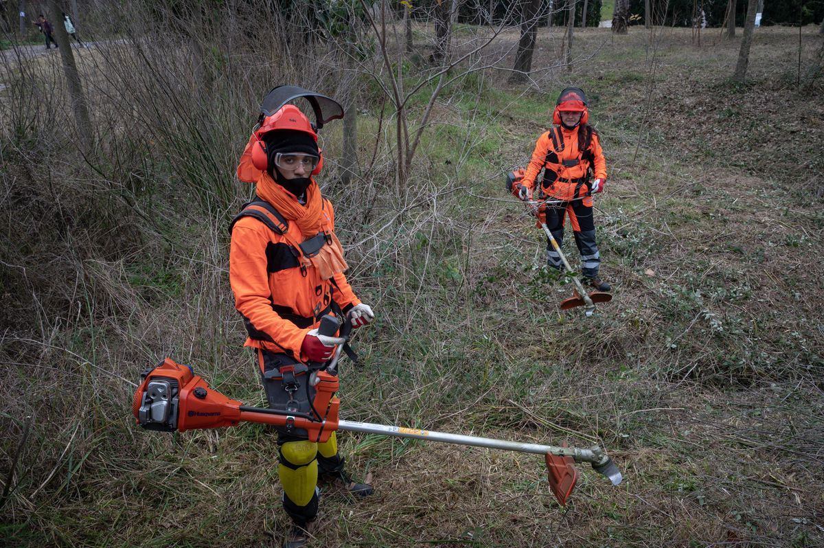 Inmigrantes en situación irregular trabajando como jardineros en Montjuic, Barcelona. Inmigrantes en situación irregular trabajando como jardineros en Montjuic, Barcelona.