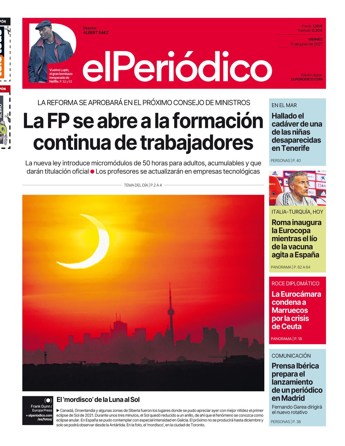 La portada de EL PERIÓDICO del 11 de junio de 2021 La portada de EL PERIÓDICO del 11 de junio de 2021