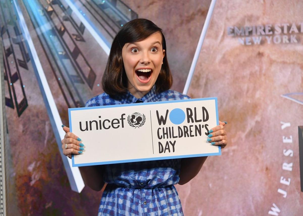 Actress Millie Bobby Brown poses for a photo at the Empire State Building in honor of UNICEF and World Children s Day at Empire State Building  in New York City   Photo by Angela Weiss   AFP 