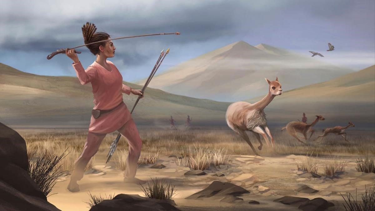 Recreación artística de la mujer cazadora que vivió en los Andes hace unos 9.000 años. 
