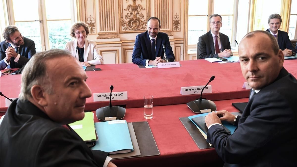El primer ministro francés, Édouard Philippe, presenta la reforma laboral a los agentes sociales. El primer ministro francés, Édouard Philippe, presenta la reforma laboral a los agentes sociales.