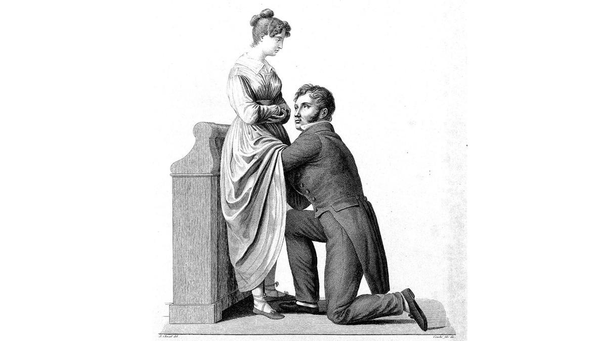 Un ginecólogo del siglo XIX examina a una mujer.