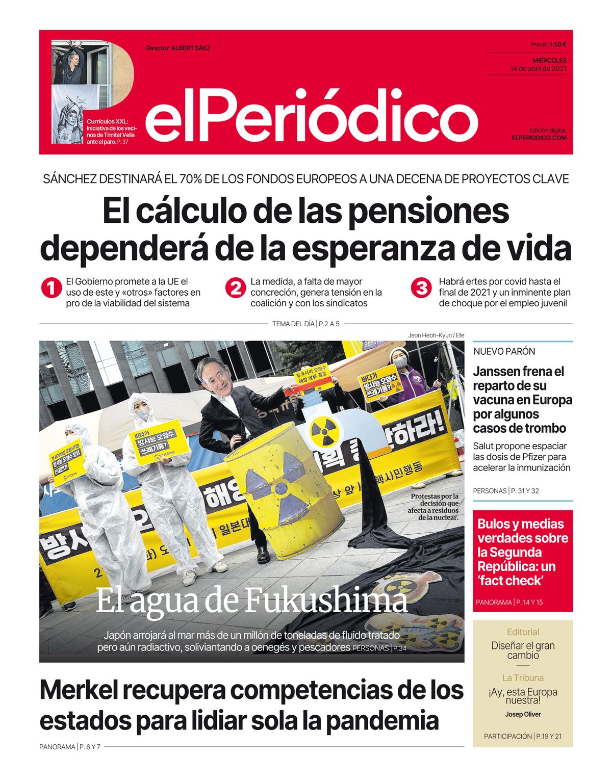 La portada de EL PERIÓDICO del 14 de abril de 2021 La portada de EL PERIÓDICO del 14 de abril de 2021
