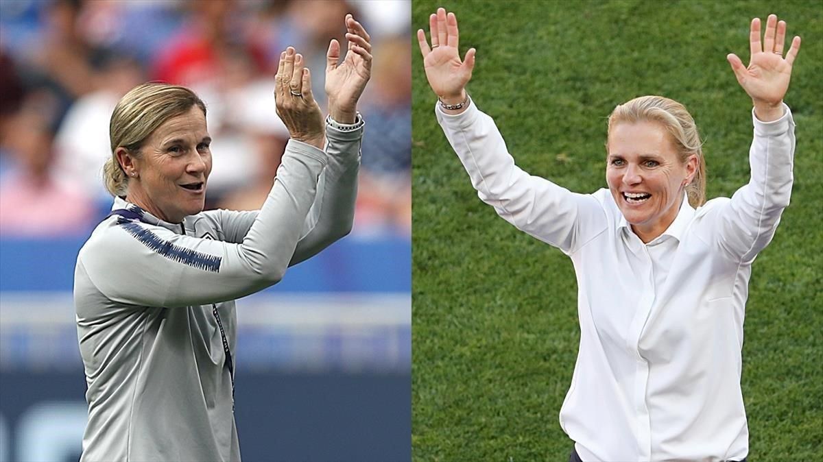 Las dos entrenadoras de la final de Francia-2019: Ellis y Wiegman. Las dos entrenadoras de la final de Francia-2019: Ellis y Wiegman.