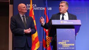 Joan Laporta y John Hoffman, presidente del Barça y organizador del Mobile World Congress.