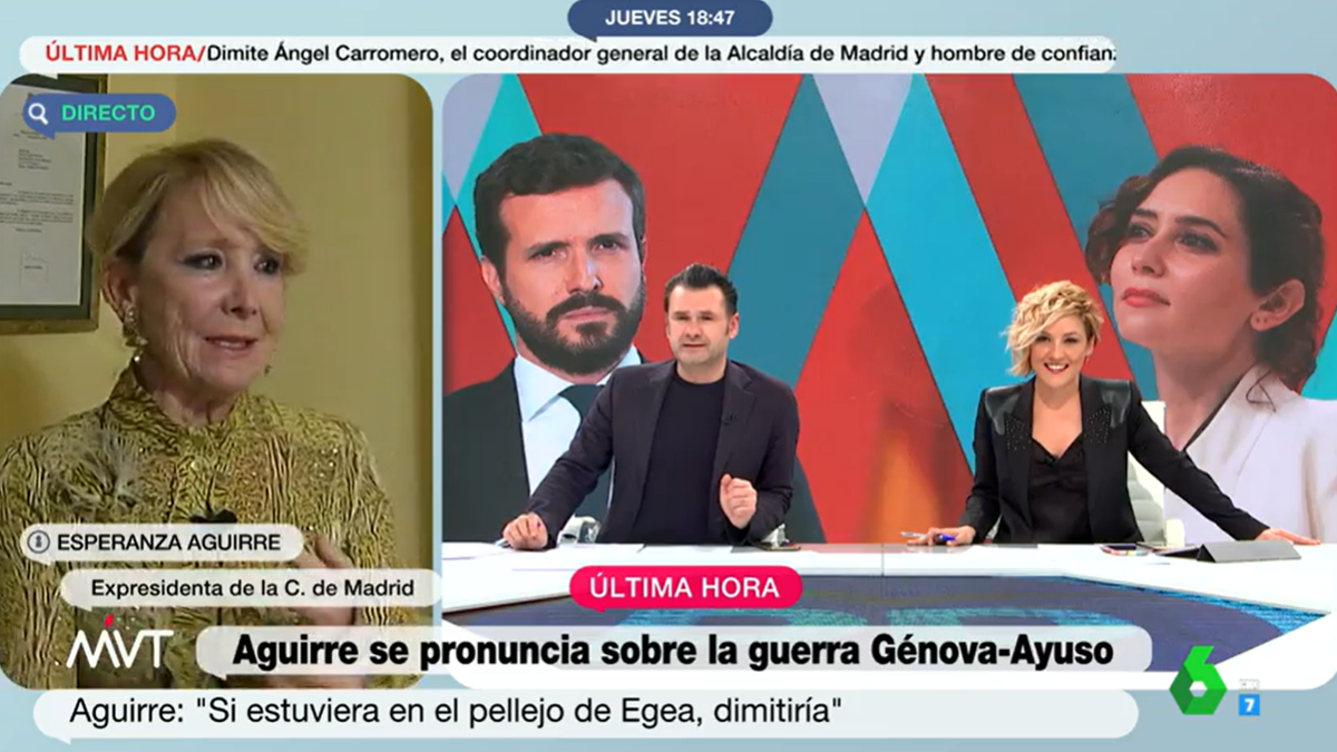 Aguirre, en laSexta tras el escándalo del PP: "¿Me deja hablar o me voy a otro medio?"