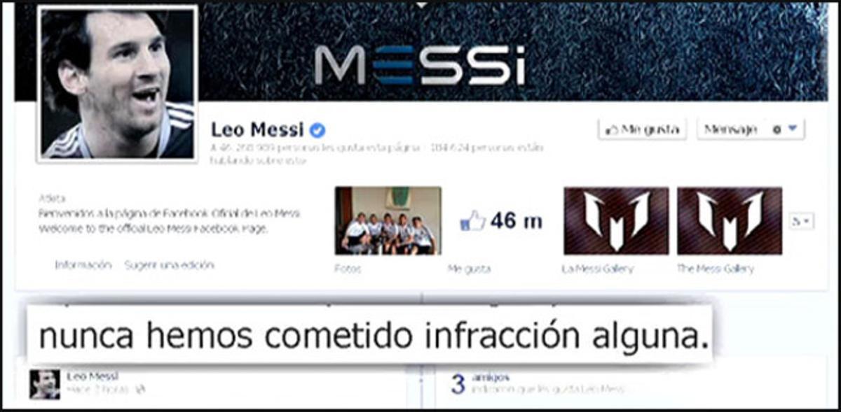 Detalle del comunicado que Messi ha colgado en su cuenta de Facebook sobre la querella de la fiscalía.