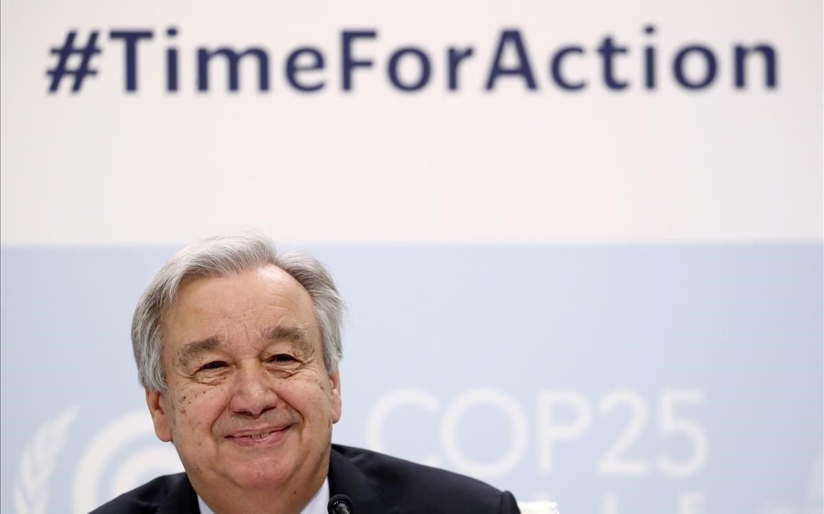 El secretario general de las Naciones Unidas Antonio Guterres en la rueda de prensa de la cumbre climática (COP25) El secretario general de las Naciones Unidas Antonio Guterres en la rueda de prensa de la cumbre climática (COP25)