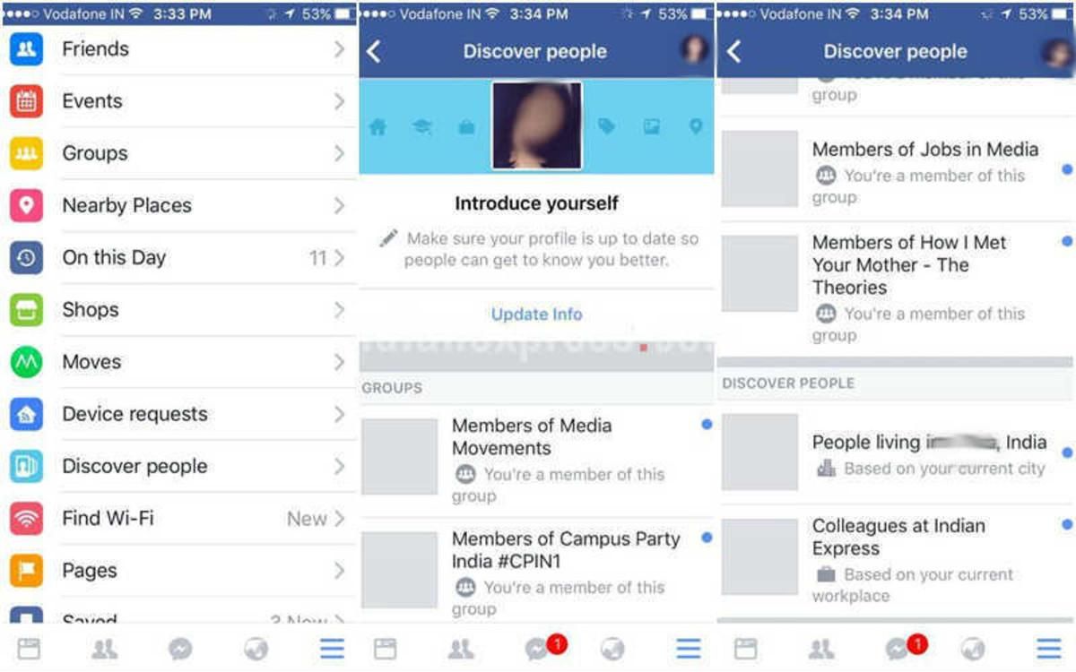 Captura de pantalla de ’Discover people’, la nueva función de ’Facebook’. Captura de pantalla de ’Discover people’, la nueva función de ’Facebook’.