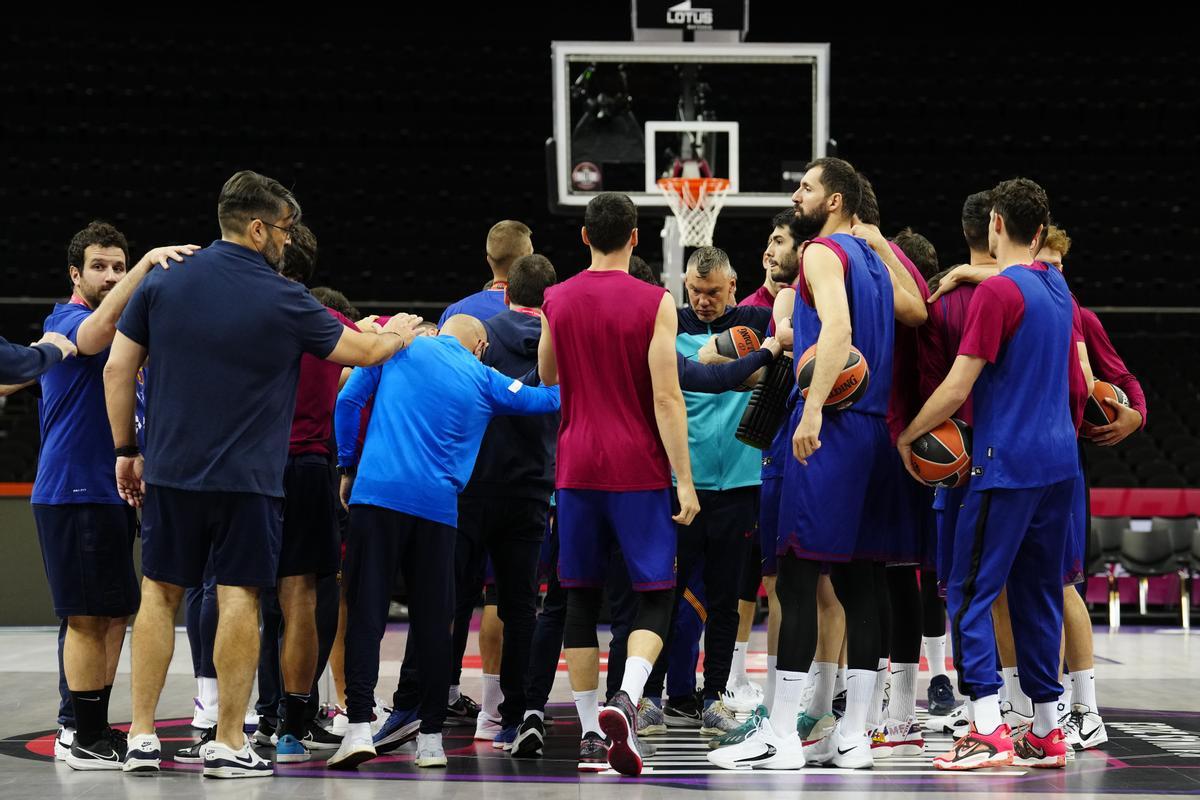 La plantilla del Barça de baloncesto, en un entrenamiento en Kaunas la pasada semana durante la Final Four