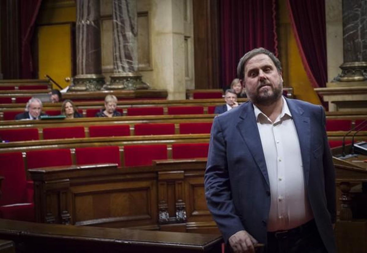 Oriol Junqueras, este martes, en el Parlament. Oriol Junqueras, este martes, en el Parlament.