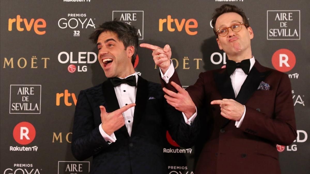 Ernesto Sevilla y Joaquín Reyes, poco antes de la gala de los Goya. Ernesto Sevilla y Joaquín Reyes, poco antes de la gala de los Goya.