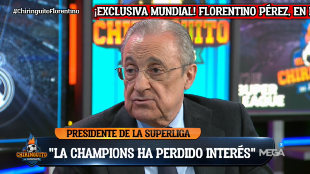 Florentino Pérez siendo entrevistado por Josep Pedrerol en ’El Chiringuito de Jugones’ Florentino Pérez siendo entrevistado por Josep Pedrerol en ’El Chiringuito de Jugones’