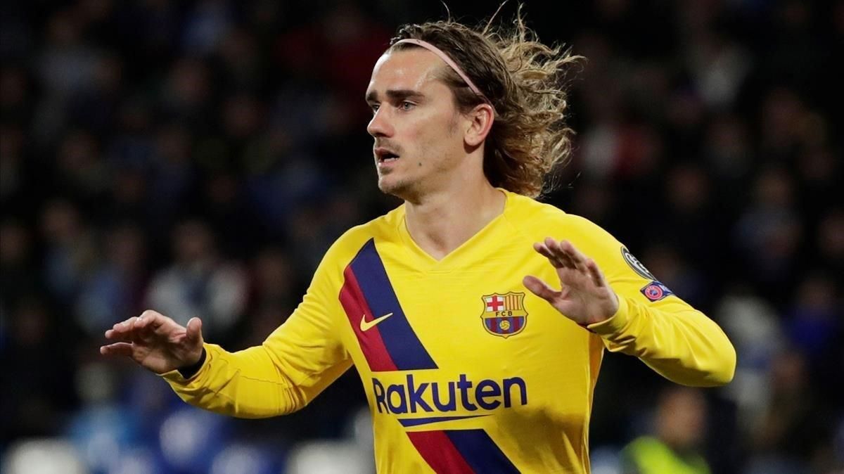 Antoine Griezmann celebrando el tanto del empate en Nápoles. Antoine Griezmann celebrando el tanto del empate en Nápoles.