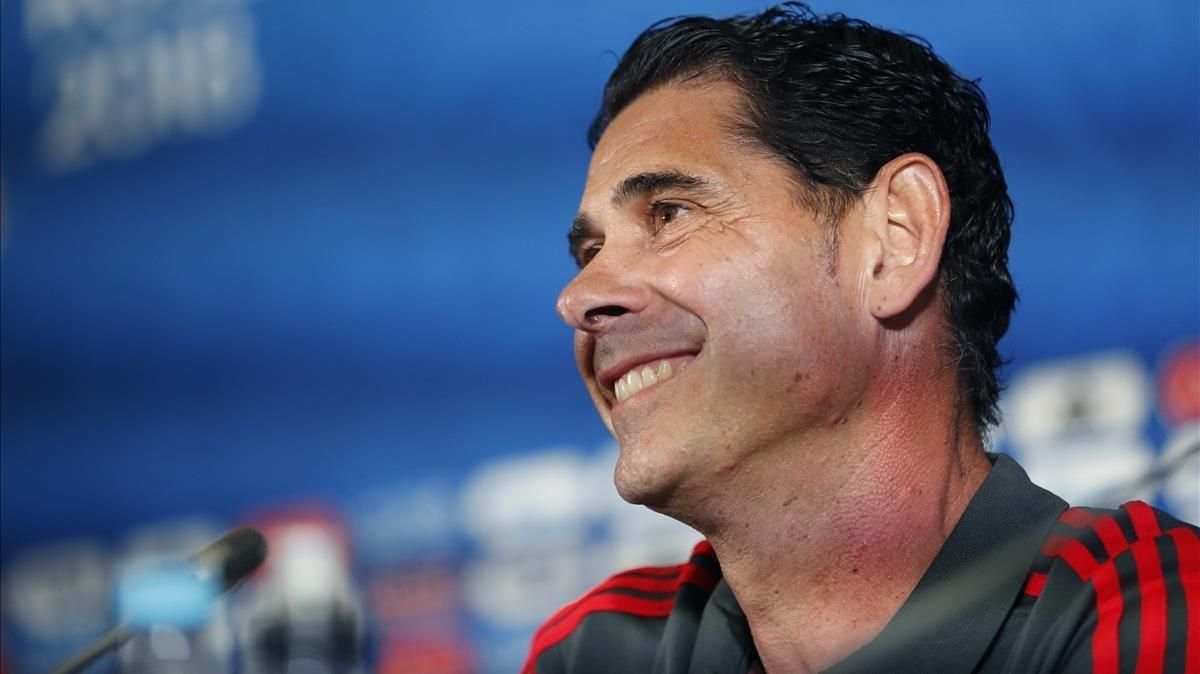 Hierro, en la conferencia de prensa que ofreció en el Kazán Arena. Hierro, en la conferencia de prensa que ofreció en el Kazán Arena.