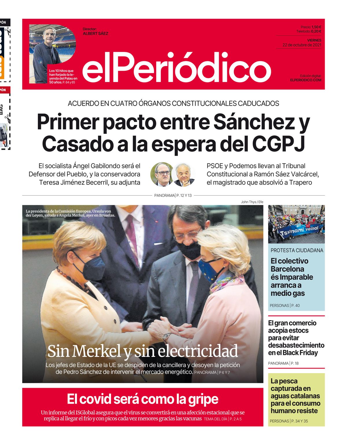 La portada de EL PERIÓDICO del 22 de octubre del 2021 La portada de EL PERIÓDICO del 22 de octubre del 2021