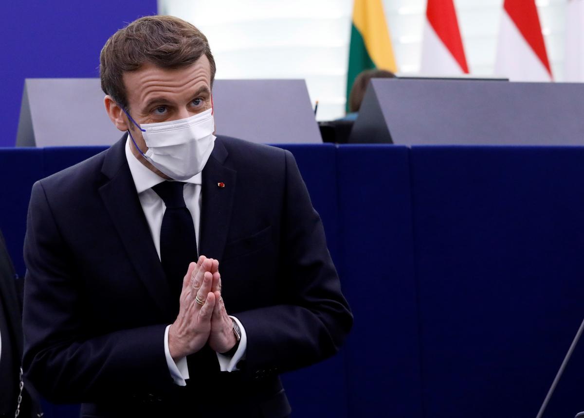 El presidente francés, Emmanuel Macron, ayer jueves en el Parlamento Europeo, en Estrasburgo.