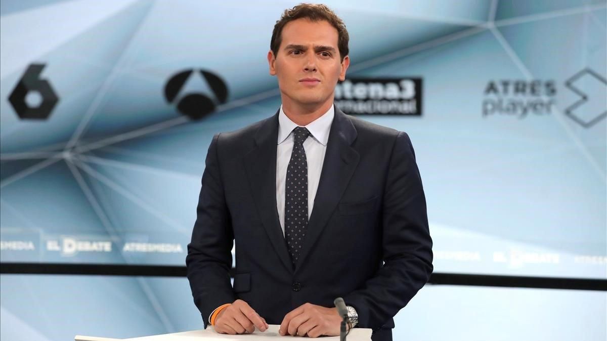 Albert Rivera, durante el debate de Atresmedia. Albert Rivera, durante el debate de Atresmedia.