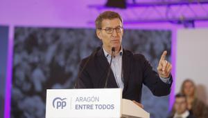 El presidente del PP, Alberto Núñez Feijóo, en un acto en Zaragoza.