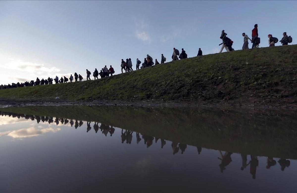 PREMIOS PULITZER  Inmigrantescaminan en las afueras de Brezice, Eslovenia  el 20 de octubre de el año 2015.