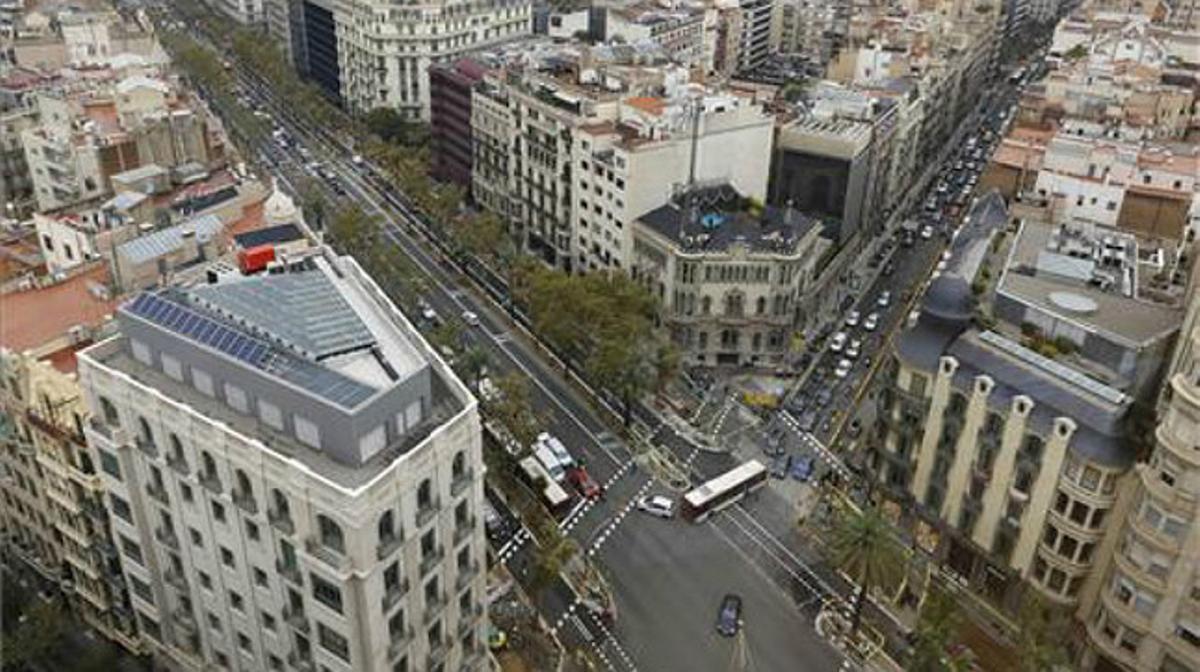 Ciudad de Barcelona, la Diagonal con la calle Balmes.