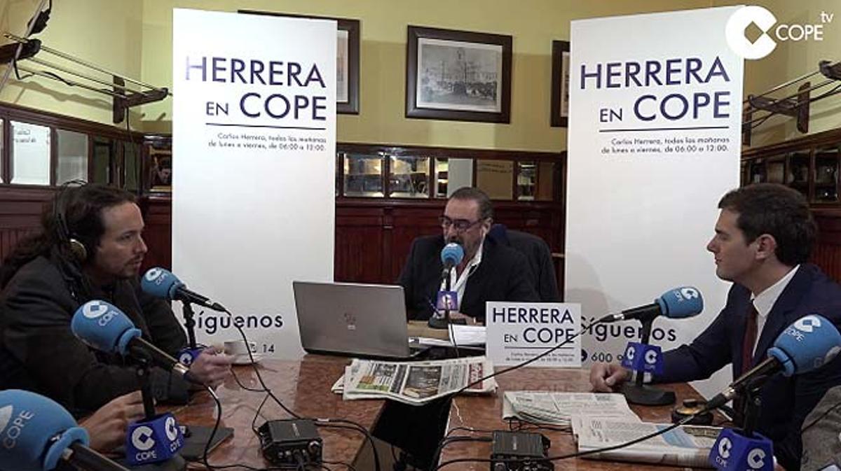 Rifirrafe entre Pablo Iglesias y Albert Rivera en el programa ’Herrera en Cope’.