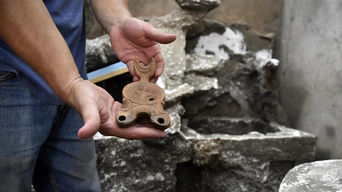 Uno de los objetos encontrados en el yacimiento de Pompeya. 