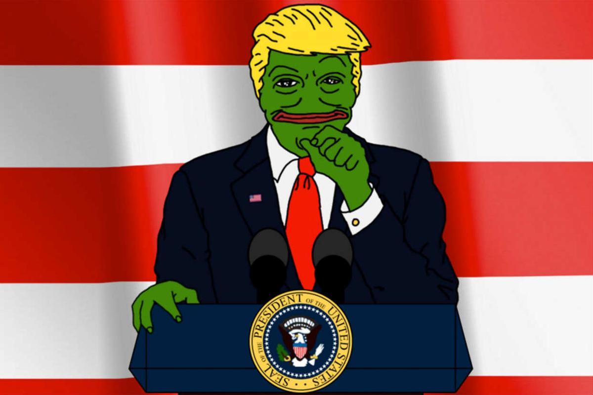 Caricaturización de Trump como la rana Pepe, un meme ultra compartido en 2015 por el presidente.