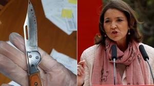 La ministra Reyes Maroto y la navaja ensangrentada que ha recibido.