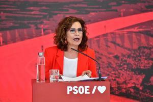 La ministra de Hacienda y portavoz del Gobierno, María Jesús Montero, este 12 de junio en un acto del PSOE en Madrid. 