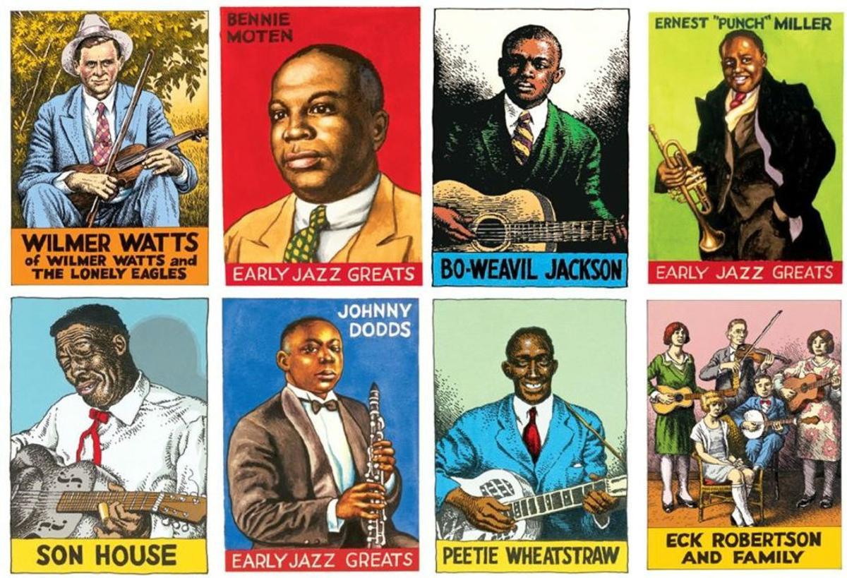 Diversas ilustraciones del propio Robert Crumb para el libro ’Heroes del blues, el jazz y el country’, donde el icono del cómic ’underground’ reúne su música favorita.