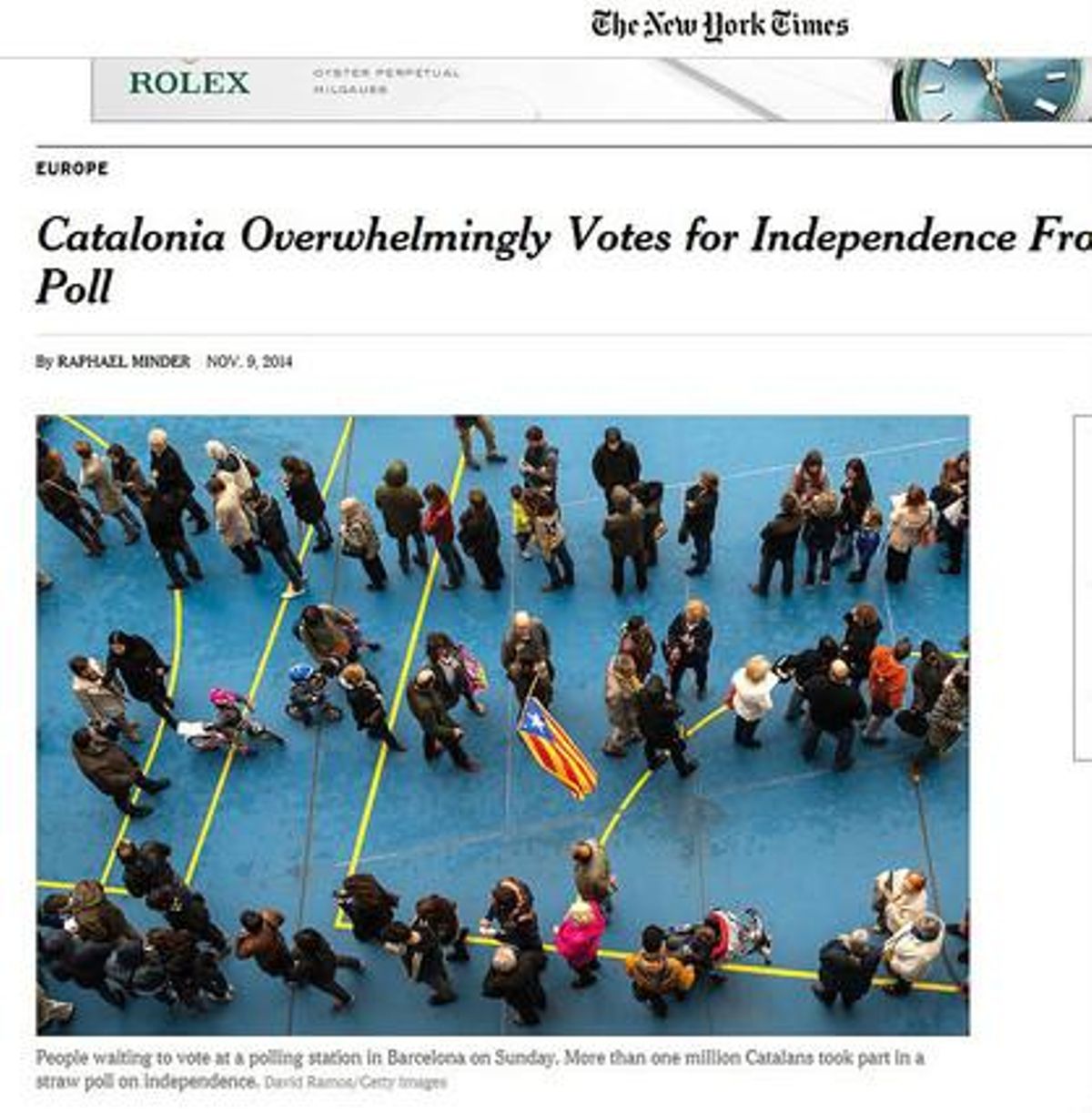 Captura de la web de ’The New York Times’ sobre la votación del 9-N Captura de la web de ’The New York Times’ sobre la votación del 9-N