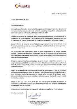Carta del presidente de la Cámara de España.