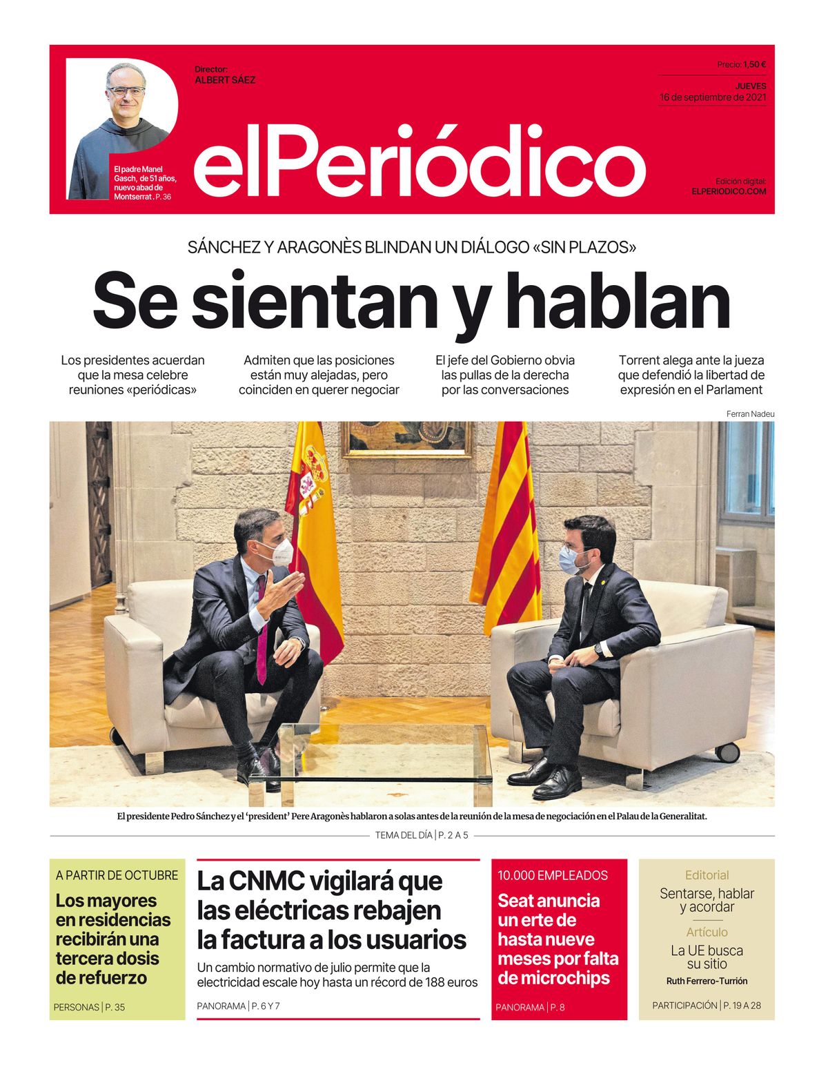 La portada de EL PERIÓDICO del 16 de septiembre del 2021 La portada de EL PERIÓDICO del 16 de septiembre del 2021