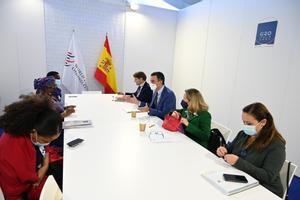La vicepresidenta Nadia Calviño en una reunión de trabajo de la delegación española en el G-20 de Roma, presidida por Pedro Sánchez.