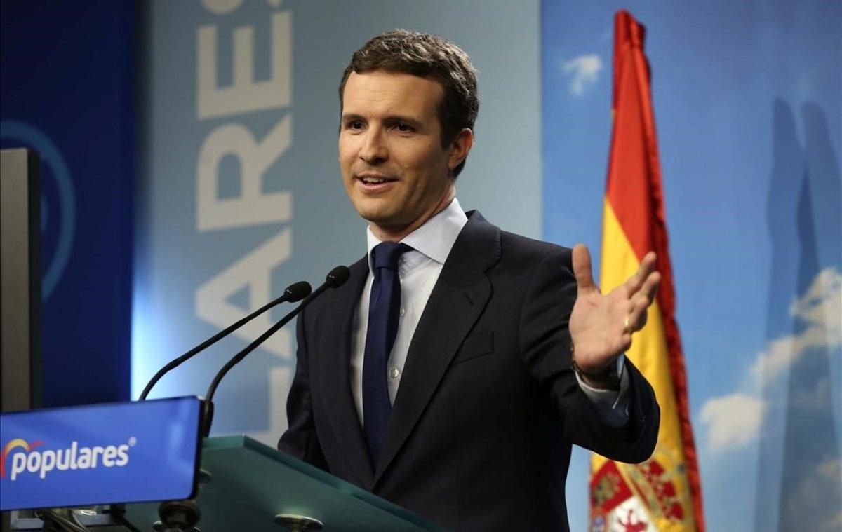 Pablo Casado, el viernes, en rueda de prensa tras conocerse la fecha de las elecciones. Pablo Casado, el viernes, en rueda de prensa tras conocerse la fecha de las elecciones.