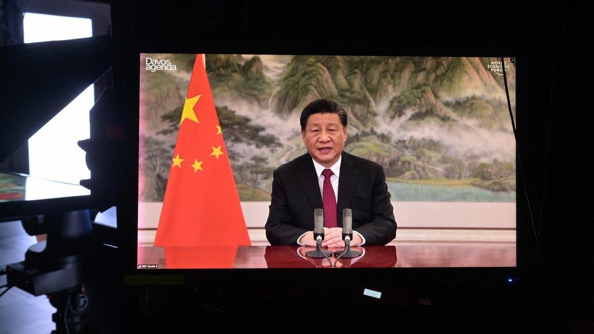 El presidente chino Xi Jinping durante su intervención telemática en la inauguración del foro de Davos, el 17 de enero.
