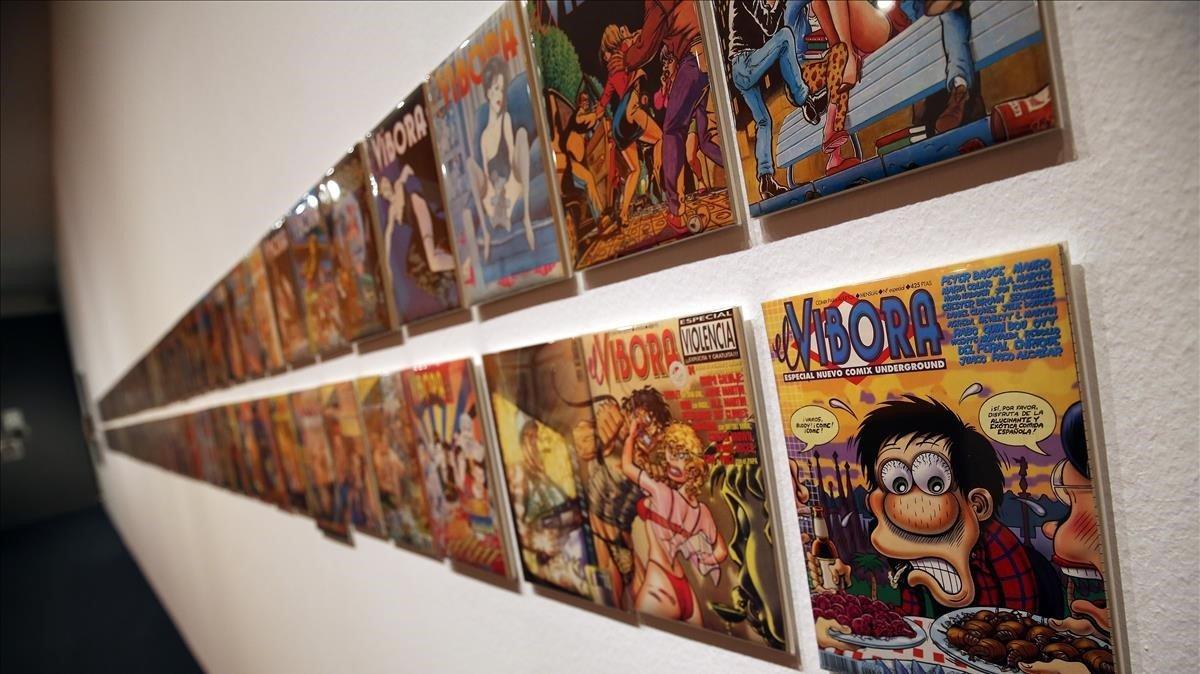 Casi un centenar de portadas de ’El Víbora’ se muestran en la exposición sobre los 40 años de la revista en el MNAC. 