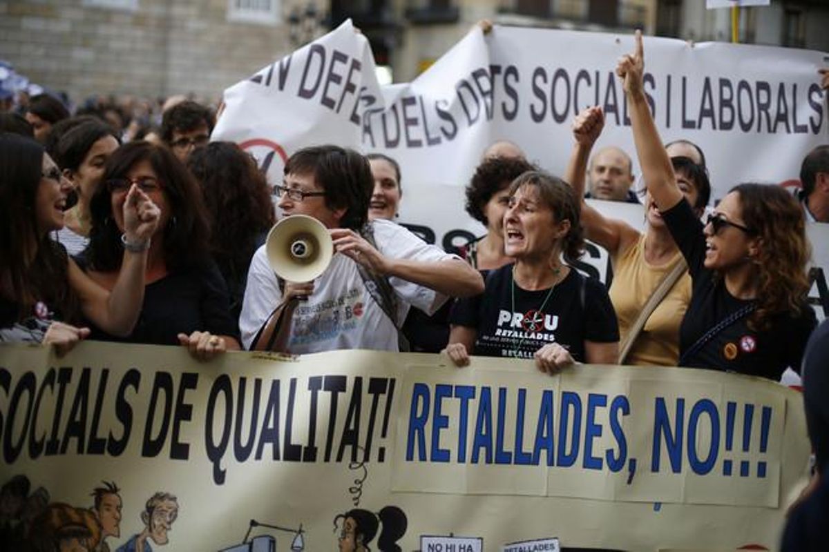 Protesta de funcionarios municipales en Barcelona, en octubre. Protesta de funcionarios municipales en Barcelona, en octubre.