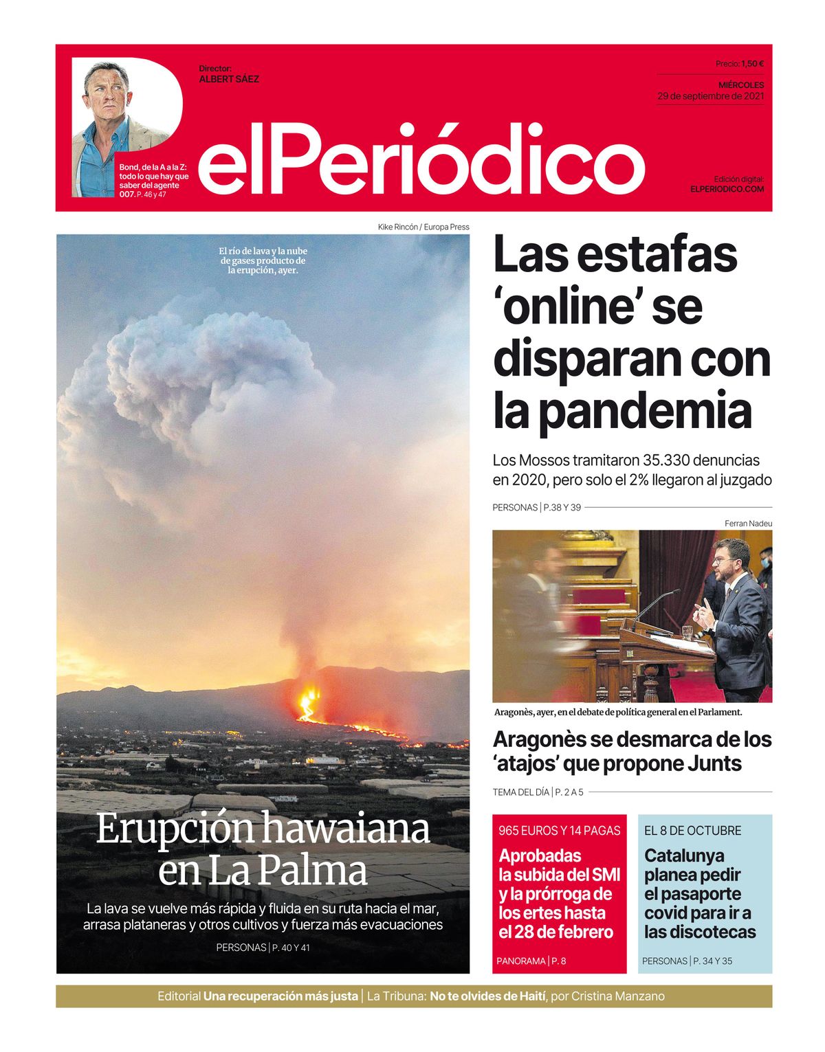 La portada de EL PERIÓDICO del 29 de septiembre del 2021. La portada de EL PERIÓDICO del 29 de septiembre del 2021.