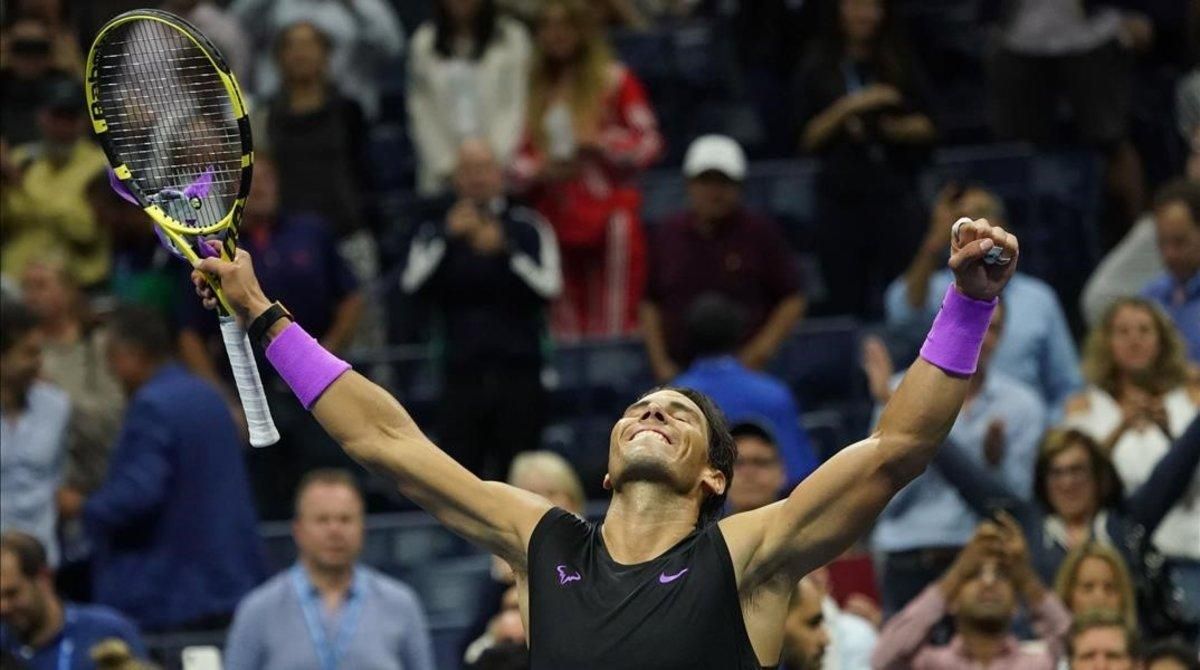 Nadal celebra su victoria ante Matteo Berrettini. Nadal celebra su victoria ante Matteo Berrettini.