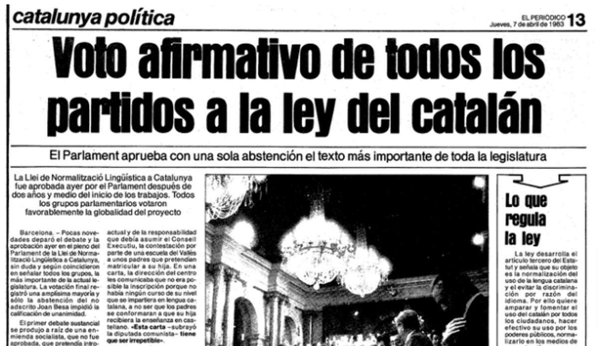 Crónica de EL PERIÓDICO de la aprobación de la ley del catalán en 1983