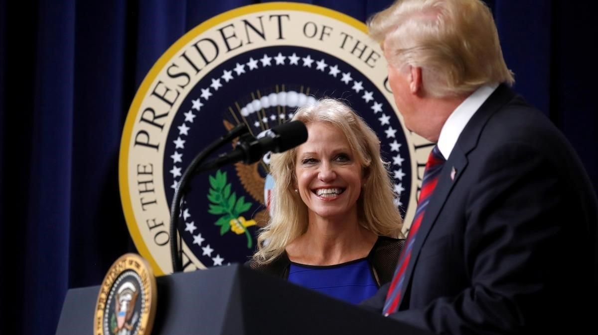 Kellyanne Conway, durante una rueda de prensa de Donald Trump en la Casa Blanca. Kellyanne Conway, durante una rueda de prensa de Donald Trump en la Casa Blanca.