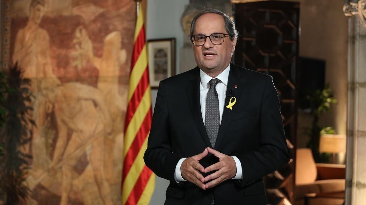 El ’president’ Torra durante el mensaje institucional con motivo de la Diada Nacional de Catalunya. El ’president’ Torra durante el mensaje institucional con motivo de la Diada Nacional de Catalunya.